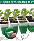 Self Watering Seed Starter Tray With Gen 3 Full Spectrum Grow Light For Easy No Fuss Seeding And Growing 10 Pack 120 Cell Reusable Seedling Kit Soft Silicone Germination Trays With Humidity Dome displayed with young plants in cells