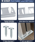 Sliding Closet Door Floor Guide Kit 8 Pack With Stamped Steel Base And Adjustable White Nylon Tips Fits Doors 3/4 To 1-3/8 Inch