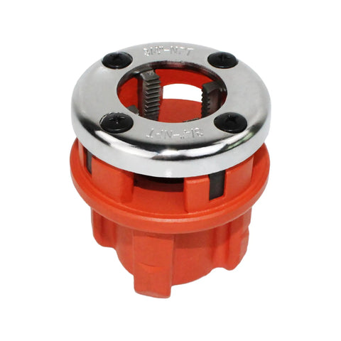 Close-up of a die from the Ratcheting Pipe Threader Kit With Pro Grade Dies For Half Inch, Three Quarter Inch, And One Inch Ergonomic Long Handle Pipe Threading Tool Set.