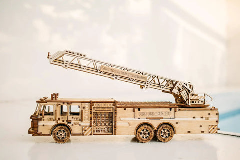 Rescue Firetruck 3D Wooden Puzzle Kit For Adults Build Your Own Hands On Realistic Wood Fire Engine Model 636 Pieces No Glue Needed With Illustrated Step By Step Guide, side view