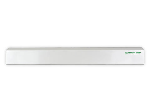 Front view of a 36-inch PVC rooftop support bar; silver rectangular block with ROOFTOP logo on the right.