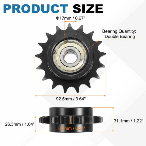Five Eighths Inch Pitch Roller Chain Idler Sprocket With Seventeen Tooth Tensioner Type C Bore Seventeen Millimeter Double Bearing
