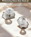 Clear Octagon Crystal Glass Door Knob Kit With Keyless Passage Handle For Hallway, Closet, Pantry, Satin Nickel Arched Rosette