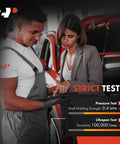 Technician discussing strict quality tests for Badass Parking Brake Actuator Motor Compatible With Tesla Model 3 And Model Y Rwd Only.