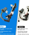 After and before view of Duramax Chevy Allison Transmission Wiring Harness With 7 Solenoids And 20 Pin Connector for 1000 2000 2400 Series Trucks