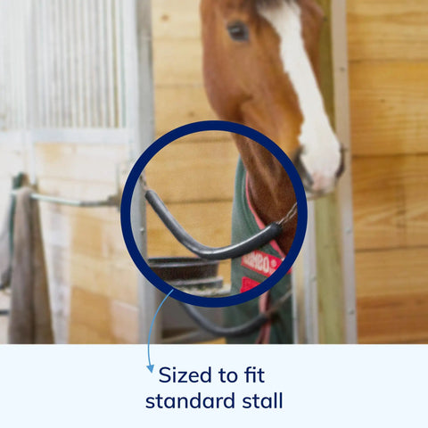 Black 45.5-Inch Stall Chain For Quick Stall Access And Smooth Airflow, shown securing a barn stall, size detail