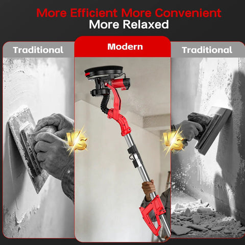 Effortless Electric Drywall Sander Kicks The Dusty Mess To The Curb While Handling Stubborn Popcorn Ceilings And Prepping Walls Like A Boss Using Integrated Vacuum Power shown in a comparison to traditional methods.