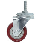 2-inch red polyurethane caster with threaded 1/4-20 stem and metal housing, side view