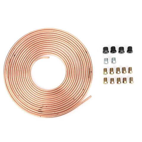 25ft Copper Plated Brake Line Tubing 3 16 Inch OD With Fittings For Cars And Trucks, Flexible Hydraulic Brake Pipe, Coiled