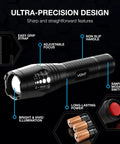 Two Pack Beefed Up LED Tactical Flashlights with Zoomable Beam, 5 Modes, adjustable focus, waterproof and lightweight.