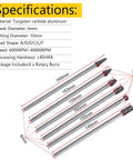 6pcs 6mm Shank Tungsten Carbide Rotary Burr Set For Die Grinder Aluminum 10mm Head showing specifications and measurements.