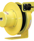 Top Shelf Heavy Duty Workhorse Retractable Power Cord Reel With 16 3 Soow Cable And 70 Foot Length For Jobsite Grind Made In Usa Built To Last Nema 4x Protection For Outdoors on a yellow reel.