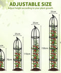 6.7Ft Rustproof Garden Obelisk Trellis for Climbing Plants, displaying adjustable size for plant support, various heights shown.