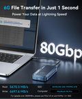 Pre Owned 80Gbps M.2 NVMe SSD Enclosure With Active Cooling Fan connected to MacBook Pro showing data transfer speed
