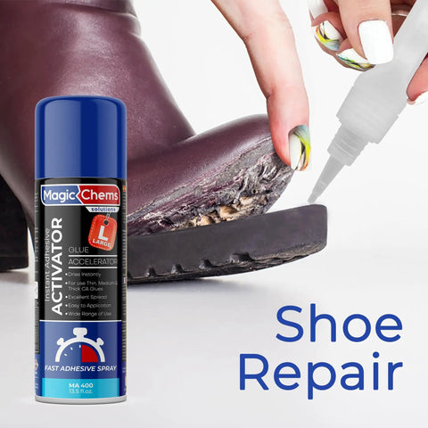 Shoe repair using Beast Mode Power Bond Cyanoacrylate Glue With Activator Kit for fast durable fixes on leather