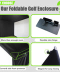 Features of a Foldable Golf Enclosure Kit For Home Use With Easy Setup And Space Saving Indoor Golf Simulator For Realistic Full Swing Practice.
