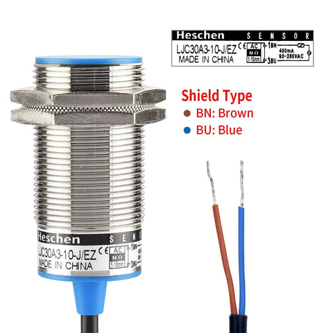 M30 Capacitive Proximity Sensor Shield Type LJC30A3 10 JEZ with wiring details, showing brown and blue wires for hookup