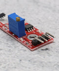 KY 024 Linear Magnetic Hall Effect Sensor Module with adjustable sensitivity potentiometer and dual outputs, close-up view.