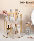 360 Degree Rotating Makeup Organizer Two Tier No Brainer Large Capacity Tray For Dresser And Vanity Spinning Lazy Susan Style Storage