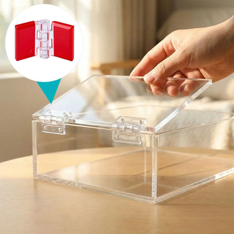 5Pcs Self Adhesive Acrylic Hinges Clear 25 By 34 Mm For DIY Jewelry Boxes And Small Cabinets No Drill Mini Hinge shown in use