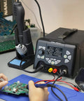 Three In One Hot Air Rework Soldering Station With DC Power Supply 30V 5A used for electronics repair on circuit board