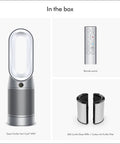 Hot And Cool HP07 Air Purifier With Heater And Fan, remote control, HEPA H13 filter, large white and silver, in the box view