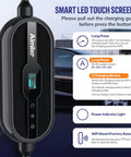Portable Tesla Ev Charger Built For Home Level 1 And 2 Quick Charging 16 Amp 25 Foot Cable Etl Certified with LED touch screen.