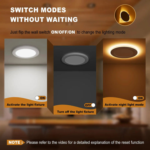 Switch modes of 12 Pack 6 Inch 5Cct Recessed Led Lights Serving A Smooth Amber Night Halo Packing 1080 Lumens.