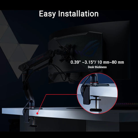Legit Heavy Duty Monitor Arm With Sleek Cable Routing, Smooth Tilt And Swivel Flex, Takes Displays Up To 39 Inches, ergonomic VESA mount showing easy installation on a desk.