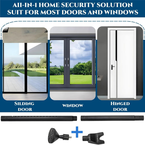 2 Pack Door Security Bars Anti Slip Heavy Duty Door Stoppers For Hinged Doors And Sliding Patio Doors, 2 In 1 Adjustable Jammer