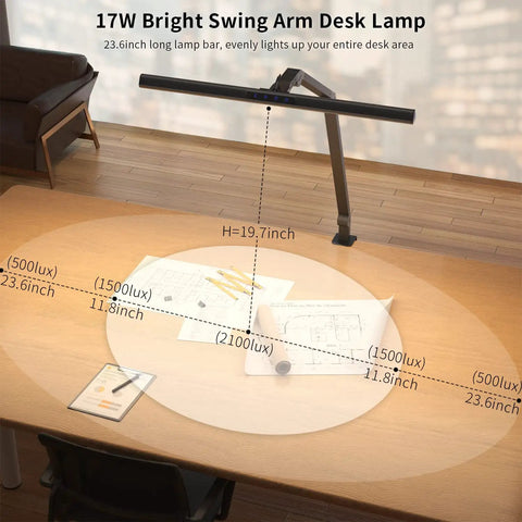 LED Desk Lamp With Clamp 17W Super Bright Swing Arm Task Light For Your Home Office Eye Caring Dimmable display on desk
