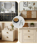 Yellow Mandala Flower Cabinet Knobs Four Pack Boho Floral Glass Drawer Pulls Round Closet Hardware for Dresser Kitchen Cupboards and Wardrobe Doors displayed on various furniture.