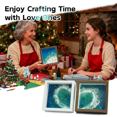 Two women crafting with Dope Ocean Beach UV Resin Art Kit For Adults And Teens A Beginner Friendly All In One Sea Craft Set.