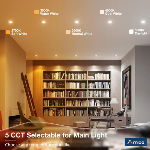 12 Pack 6 Inch Led Recessed Ceiling Lights With Sync Reset And Built In Night Light Featuring 5 Cct Tunable White And 2200K Super Chill Amber Glow For Seamless Room Refreshes