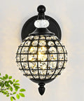 Lumestary 1 Piece Black Crystal Globe Wall Sconce, 1-Light Matte Black Finish Wall Sconce for Bathroom Bedroom Living Room, Vintage Vanity Light with ornate crystal design.