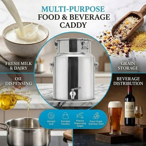 Multi-purpose stainless steel milk can with airtight lid built to last heavy duty food grade tank for milk storage
