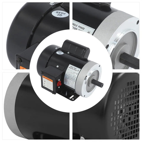 Half HP Single Phase Electric Motor 1725 RPM TEFC 115 230V Copper Windings Steel Plate Compact Black Unit for machinery