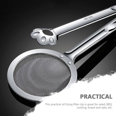 Oil filter clamp with round mesh strainer, 304 stainless steel, close-up view