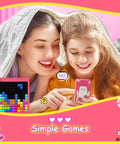 Mother and daughter using Kids MP3 Player With Bluetooth, 32GB Pink Portable Music Player For Kids with cartoon bear paw button.