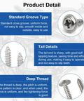 Close-up of 50 Pack of M2 x 8mm Phillips Pan Head Self Tapping Screws With Integrated Washer Heavy Duty Kit details.