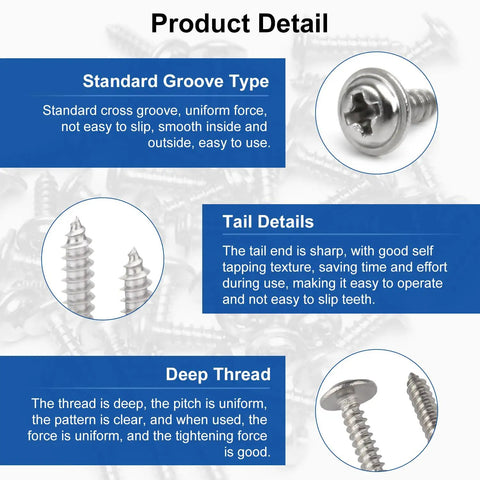 Close-up of 50 Pack of M2 x 8mm Phillips Pan Head Self Tapping Screws With Integrated Washer Heavy Duty Kit details.