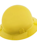 Full Brim Safety Hard Hat With 8 Point Ratchet Suspension, Lightweight HDPE Construction, High Visibility Yellow, angled view
