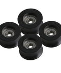U-Groove Black Plastic Guide Pulley Wheel With Steel Bearing, 11mm Wide 3mm Deep, Heavy Duty Workhorse For Windows, Doors And Printers Roller, Max Load 77kg, Pack Of 4 Sets, black pulley wheels