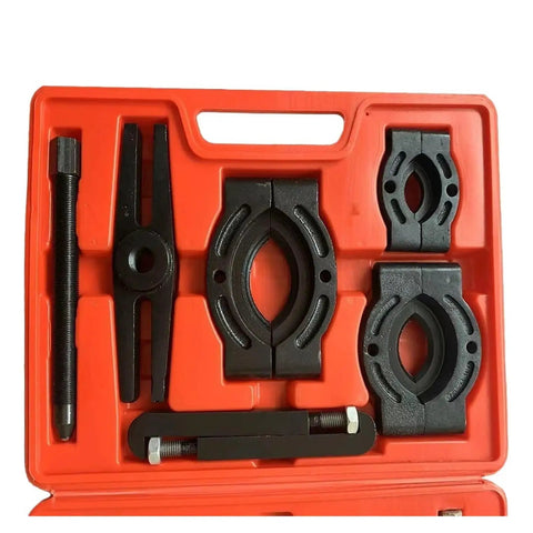 Heavy Duty Transmission Bearing Remover Tool Separator Puller Set For Axle Spindle Includes Wrenches Screwdrivers Tape Measure Hang Plate Organizer, red case with black steel tools