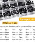 320Pcs External Snap Rings Kit 4mm To 28mm Alloy Steel C Clips 15 Sizes Heavy Duty Retaining Ring Assortment For Mechanical Automotive DIY Projects Black Finish in storage case