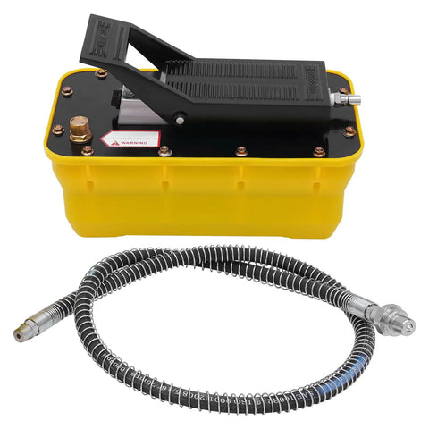 Workhorse Heavy Duty Tire Bead Breaker Kit With 70 MPa Hydraulic Foot Pump And 10000 PSI Capacity 10 Ton Bead Breaker Tool With Air Hose For Farm Equipment Tractors Buses Lawn Mowers And ATVs, yellow pump and hose