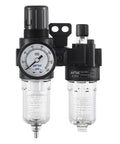 Pro Grade Compressed Air 3 In 1 Filter Regulator Lubricator With Gauge Auto And Semi Auto Drain 1/4 Inch NPT 40 Micron Filtration