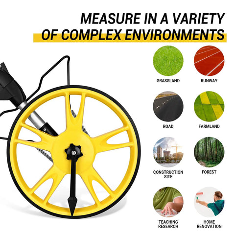 Digital Measuring Wheel With 12.5 Inch Wheel, Pro Grade Precision, Switchable Feet And Meters On Digital Display, Folding Roller With Storage Bag For Quick Distance Readings At Worksites And DIY Projects, yellow wheel for road, grass and construction use