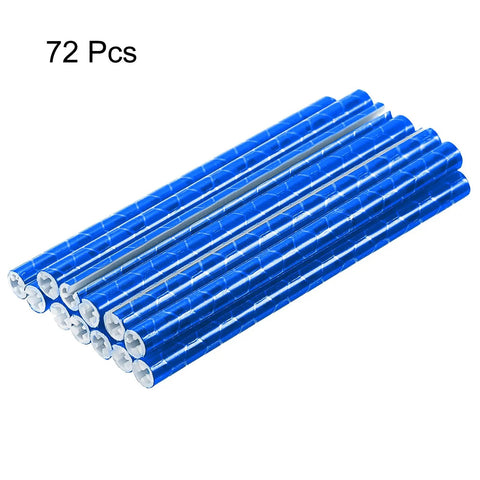 Blue 72Pcs Reflective Spoke Skins for Bikes and Motorcycles arranged in a stack showing their reflective surface and size.