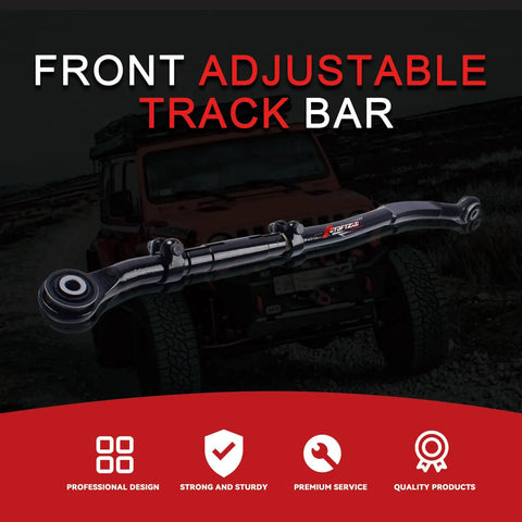 Beefy Forged Adjustable Front Track Bar For 0 To 5 Inch Lift On 2014 To 2024 Ram 2500 Bolt On Heavy Duty Steering Upgrade For Off Road Adventures Easy Install Precise Length Improved Alignment And Ride front view